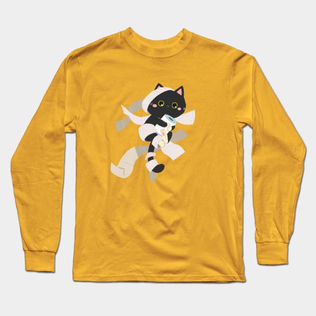 Kitty Toilet Paper Long Sleeve T-Shirt by vooolatility